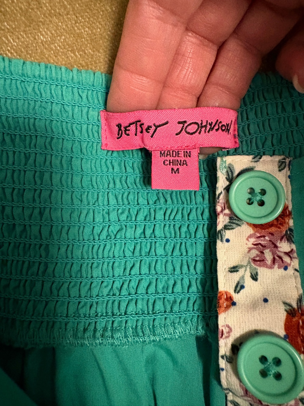 Betsey Johnson Teal Button-Front Dress with Floral Accents - Picture 3 of 3